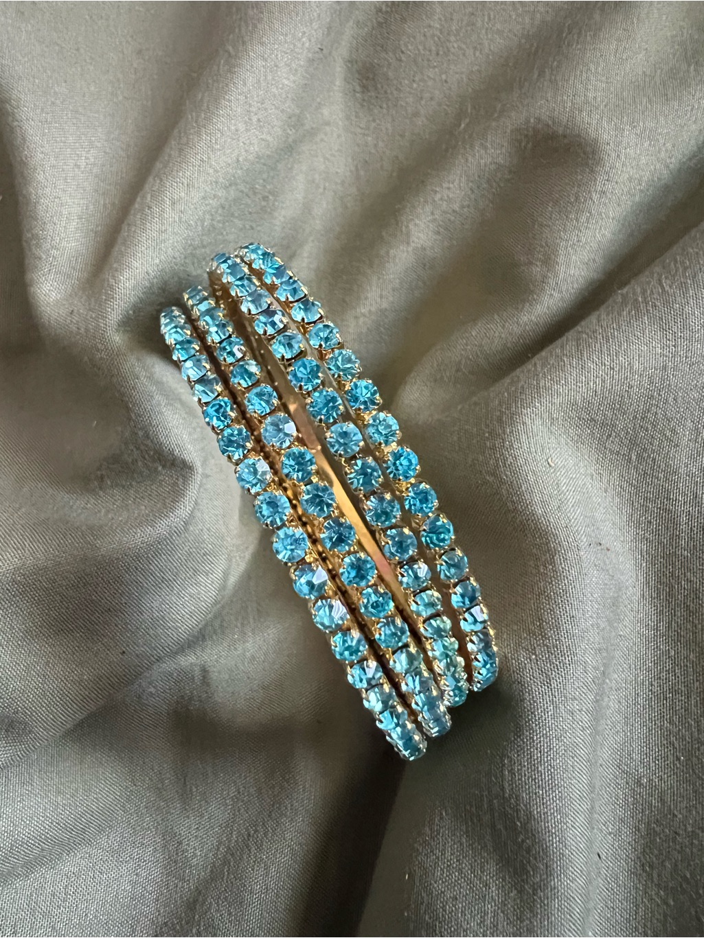 4pc Gold Bangle With Turquoise Gems
